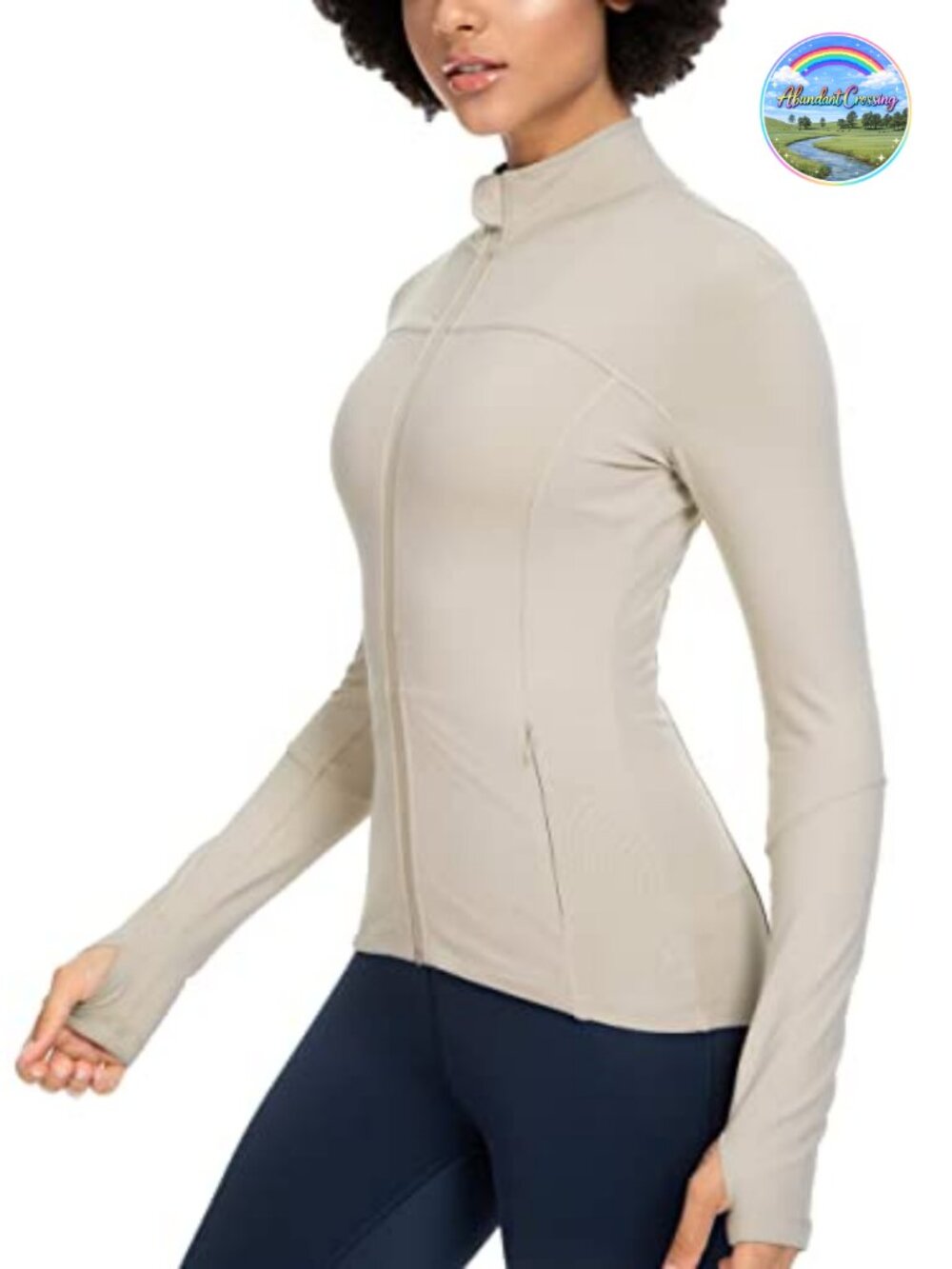 Women's Running Jacket Full Zip with Thumbholes Zipper Pockets Lightweight